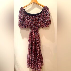 Sandra Darren floral dress with belt. Size 12.